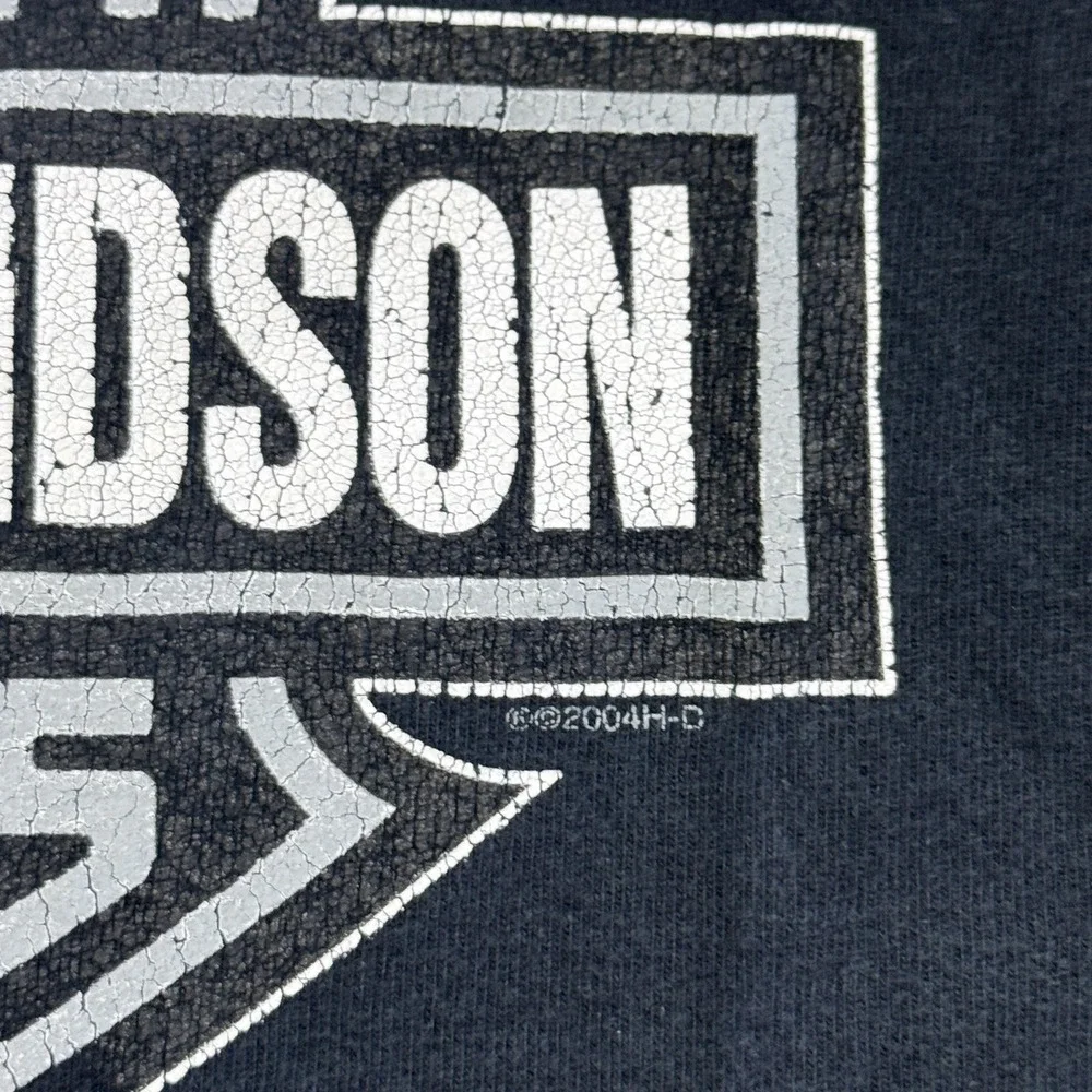 Harley-Davidson‎ Vintage Y2K T-Shirt Mens XL Black Crackle Print Distressed 2004